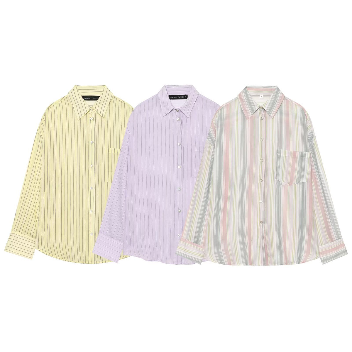 Women's oversized shirt blouse with stripes, chest pocket, and loose fit Fashion Glam