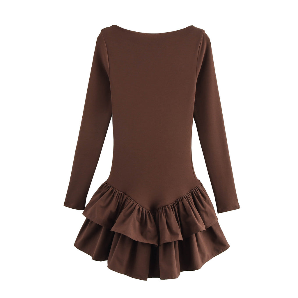 Women's figure-hugging mini dress with tiered ruffles and boat neckline Fashion Glam