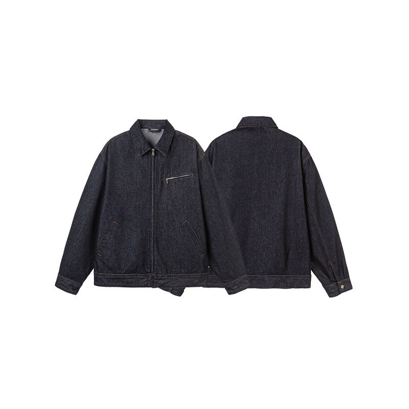 Men's Boxy Denim Jacket with Full Zip, Chest Zip Pocket and Shirt Collar Fashion Glam