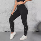 Women's High-Waist Stretch-Jeggings in Denim Look with Pearl Scatter Fashion Glam