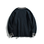Unisex Oversize Knit Cardigan with Contrast Stripes, V-Neck and Patch Pockets Fashion Glam