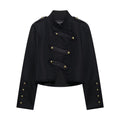 Women Short Cut Parade Jacket with Stand-Up Collar and Decorative Trimming Fashion Glam
