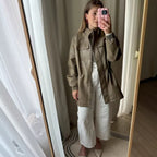 Women's Faux Leather Parka with Drawstring Waist and Chest Pockets Fashion Glam