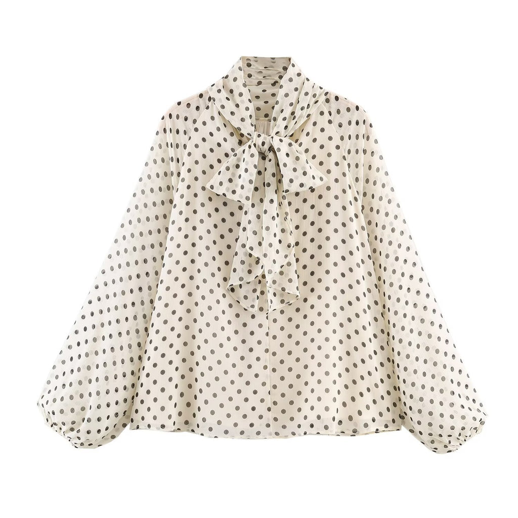 Women's chiffon blouse with bow collar and balloon sleeves Fashion Glam