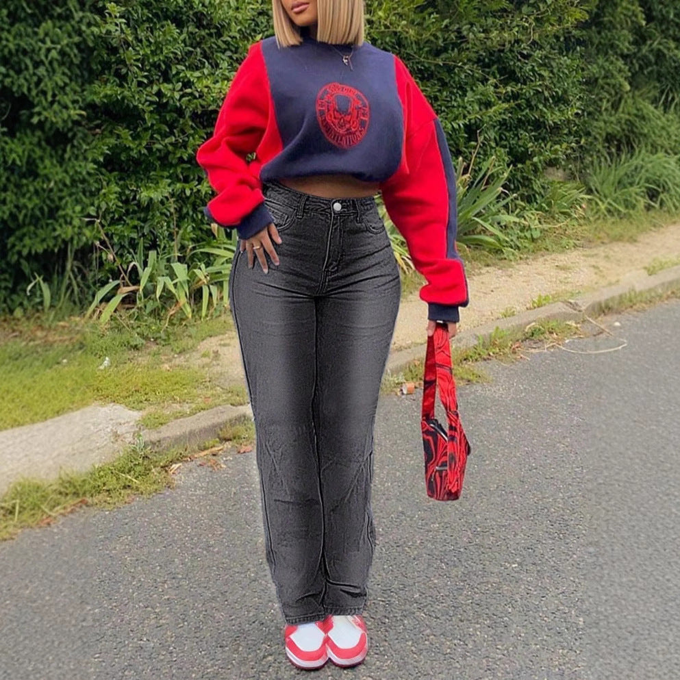 Women High-Waisted Slim-Straight Denim Jeans with Sculpting Waistband Fashion Glam