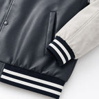 Men's varsity bomber jacket in retro college style with faux leather body and contrast sleeves Fashion Glam