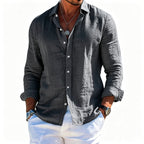 Men's structured linen shirt with open collar, lightweight texture and casual-tailored fit Fashion Glam
