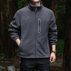 Men's Thermal Microfleece Outdoor Jacket with Stand-Up Collar, Waterproof Chest Zip Pocket Fashion Glam