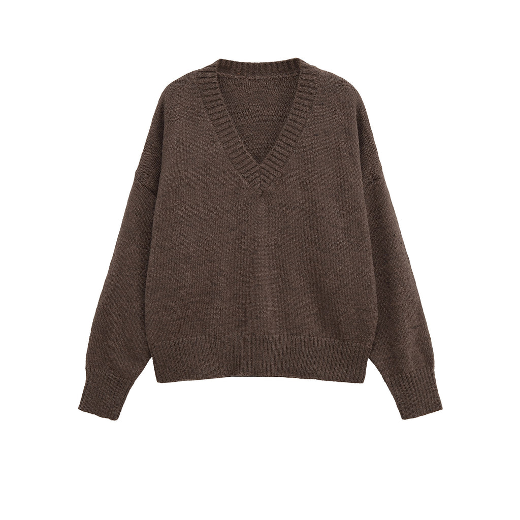 Women's Oversized V-Neck Knit Sweater with Kangaroo Pocket Fashion Glam