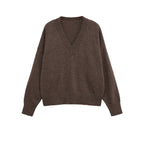 Women's Oversized V-Neck Knit Sweater with Kangaroo Pocket Fashion Glam