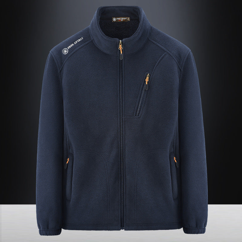 Men's Warm Microfleece Outdoor Jacket with Chest Zipper, Side Pockets and Stand-Up Collar Fashion Glam