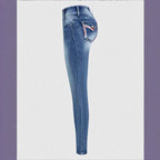 Women High-Waisted Cropped Skinny Jeans with Double Button and Vintage Wash Fashion Glam