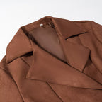 Women's short jacket made of faux suede with waist belt and double-breasted button placket Fashion Glam