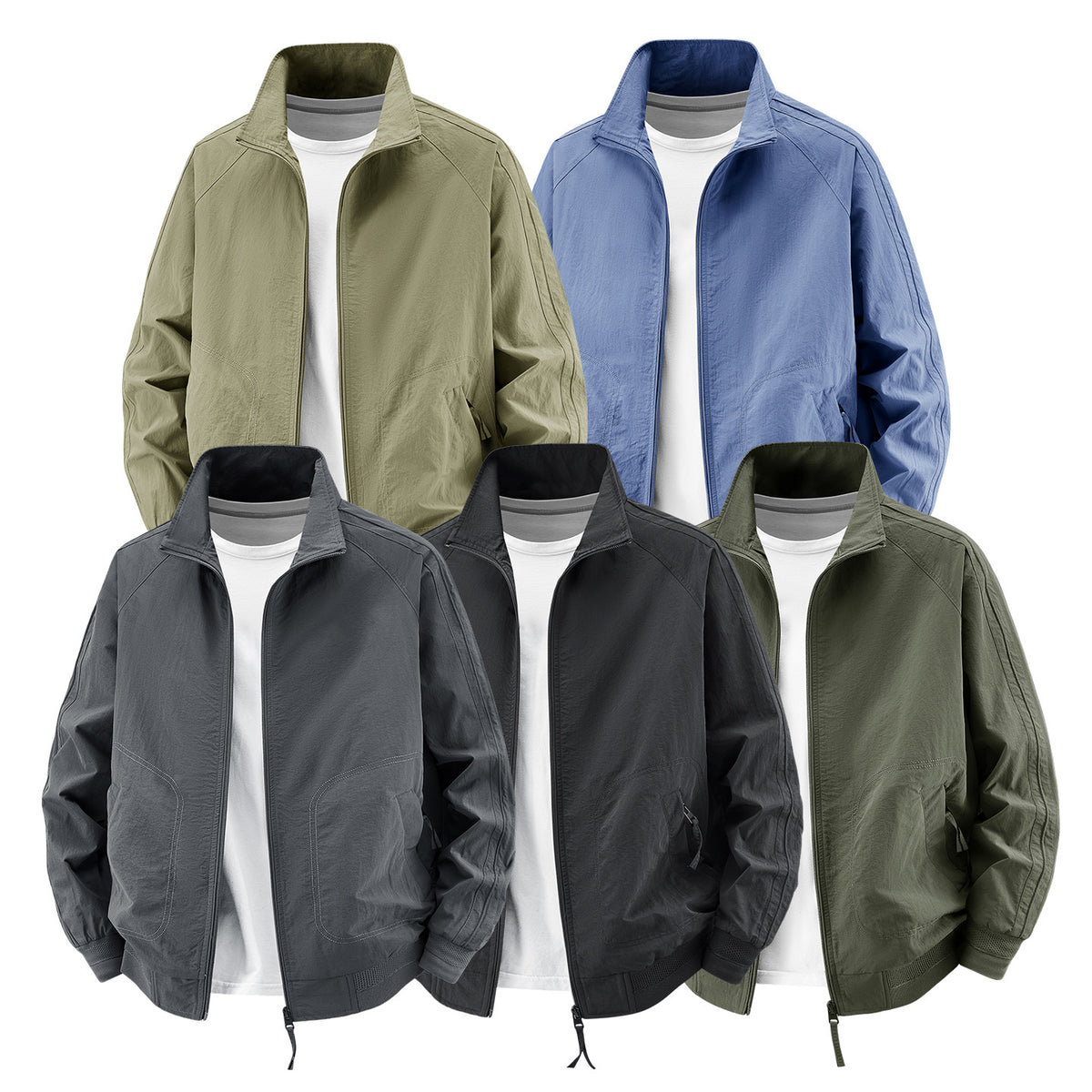 Men's Light Utility Bomber Jacket with High Stand Collar and Large Round Pockets Fashion Glam