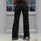 Ladies high-waisted destroyed jeans with wide legs and large knee rips Fashion Glam