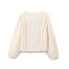 Ladies Broderie Anglaise Cotton Blouse with Ruffle Trim and Balloon Sleeves Fashion Glam