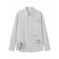 Unisex Oversize Stripe Shirt with Doodle Print, Chest Pocket and Shirt Collar Fashion Glam