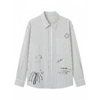 Unisex Oversize Stripe Shirt with Doodle Print, Chest Pocket and Shirt Collar Fashion Glam