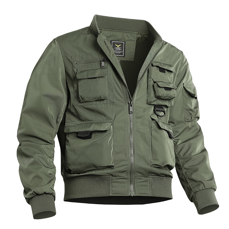 Men's Tactical Bomber Jacket in Field Look with Modular Outer Pockets and Elastic Hem Fashion Glam
