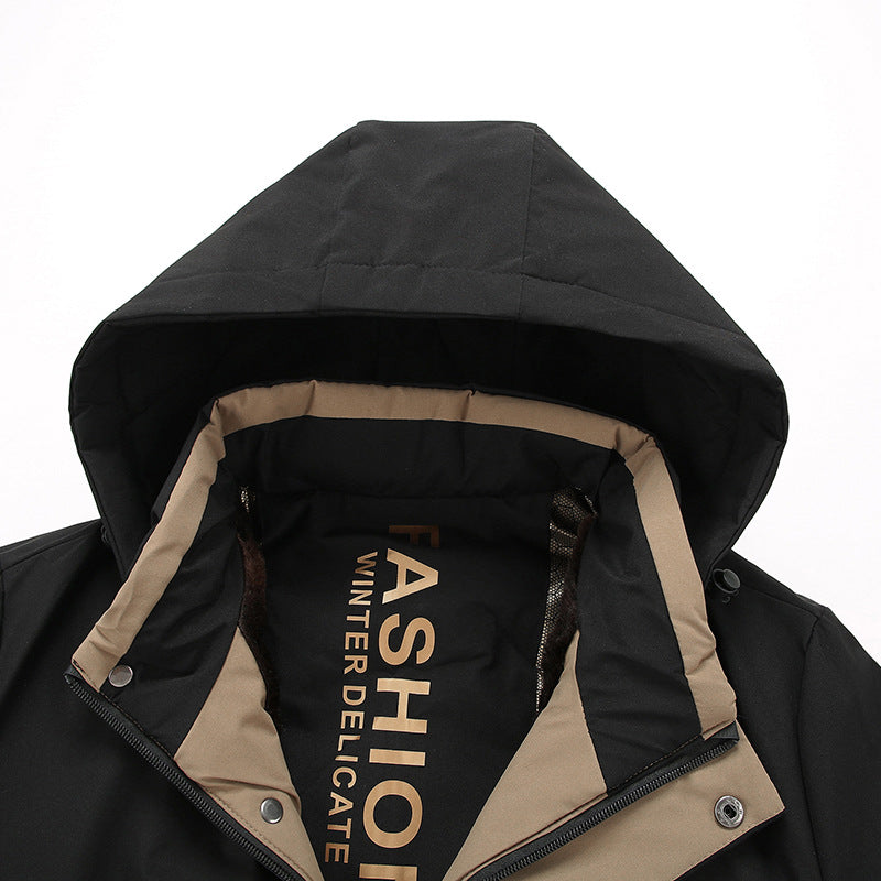 Men's Thermally Insulated Quilted Jacket with Faux Fur Lining and Hood Fashion Glam