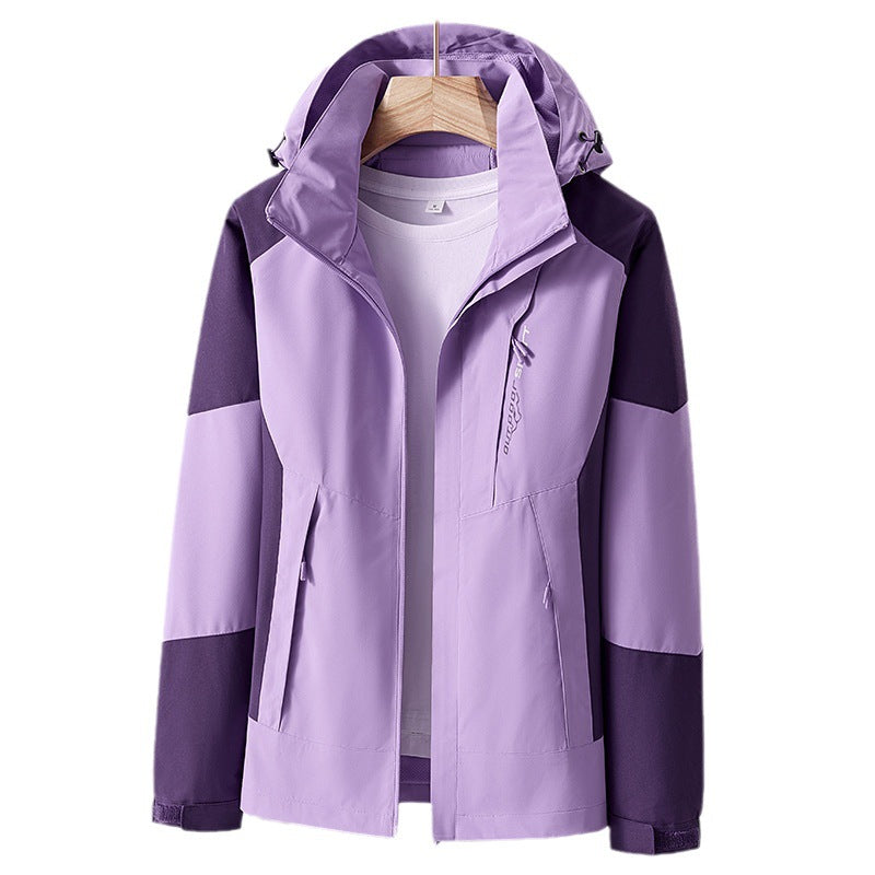Unisex Breathable Softshell Outdoor Jacket in Colorblock Design with Adjustable Hood and Concealed Two-Way Zipper Fashion Glam