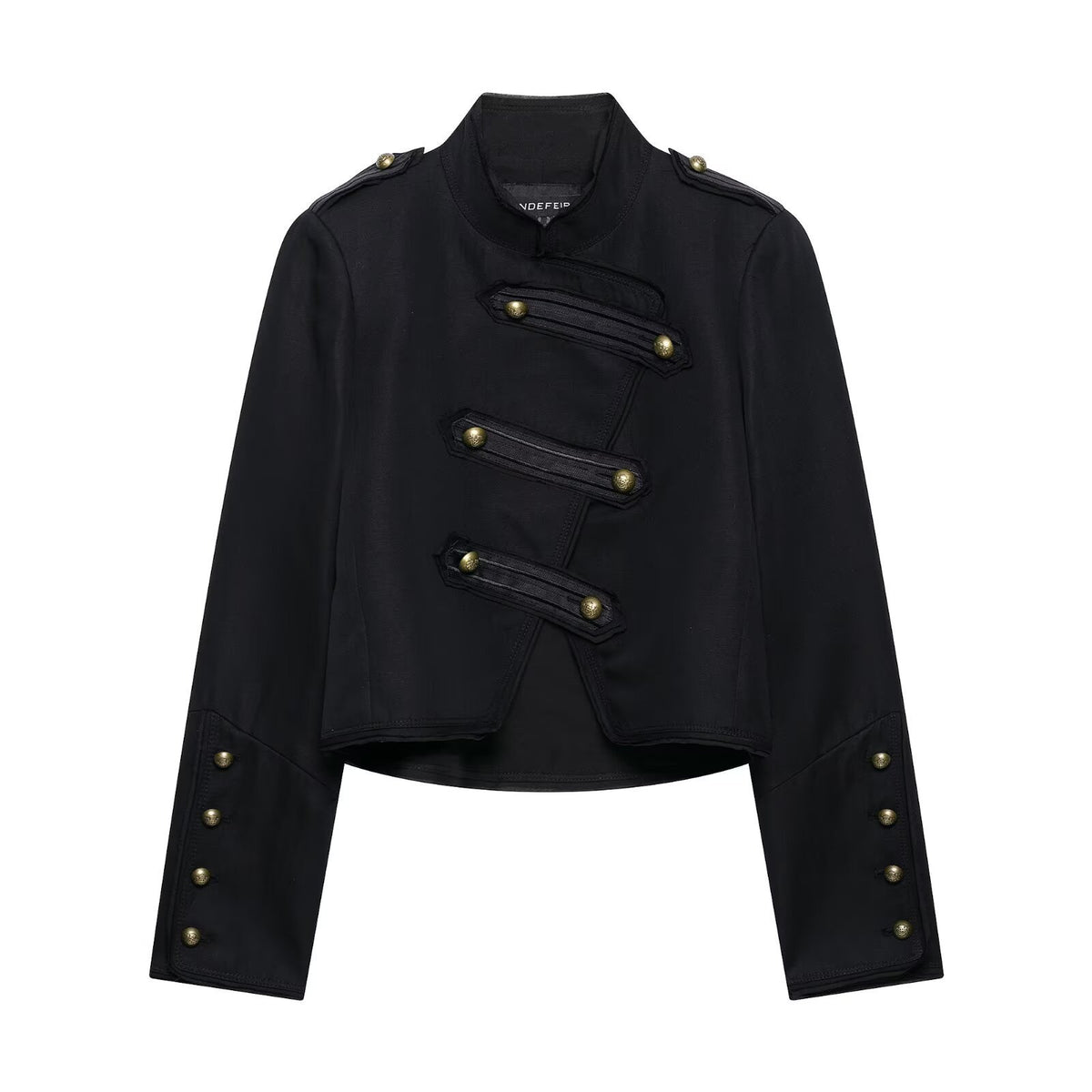 Women Short Cut Parade Jacket with Stand-Up Collar and Decorative Trimming Fashion Glam