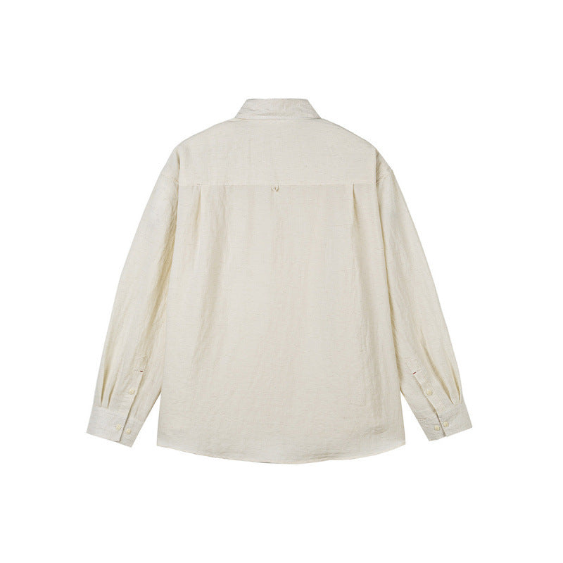 Men's Casual Long Sleeve Relaxed Fit Leisure Shirt made of Linen-Cotton Mix with Chest Pocket Fashion Glam