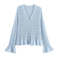 Women's gathered smock cardigan with V-neck and ruffle sleeves Fashion Glam