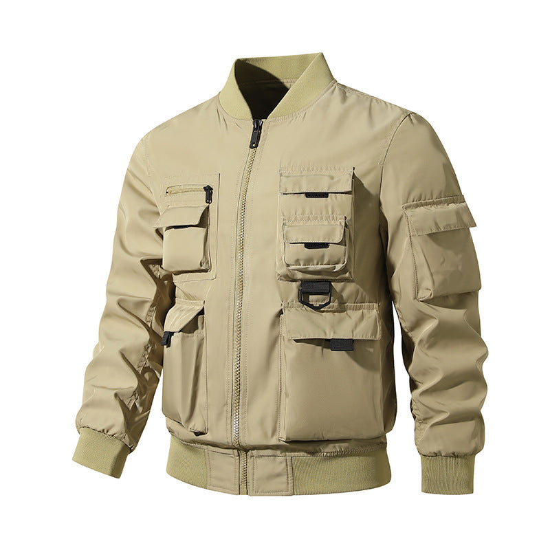 Men's Tactical Bomber Jacket in Field Look with Modular Outer Pockets and Elastic Hem Fashion Glam