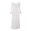 Ladies maxi dress made of lace with off-shoulder Carmen neckline and bell sleeves Fashion Glam