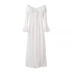 Ladies maxi dress made of lace with off-shoulder Carmen neckline and bell sleeves Fashion Glam