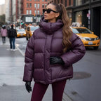 Women's Oversize Quilted Puffer Jacket with High Collar and Hood Fashion Glam