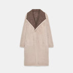 Women's Long Faux Fur Shearling Coat with Oversized Shawl Collar and Patch Pockets Fashion Glam