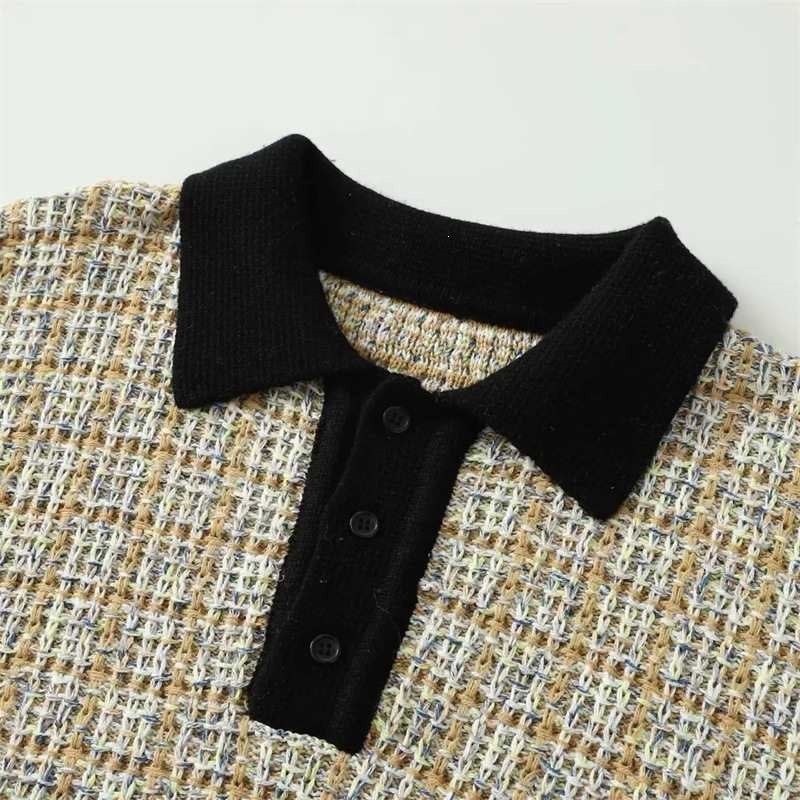 Women's Boucle Polo Knit Sweater with Tweed Effect Fashion Glam