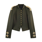 Women's Short Military Blazer with Braided Epaulettes and Decorative Knot Sleeves Fashion Glam