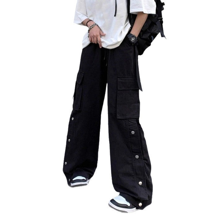 Unisex Oversize Cargo Jeans Pants with wide legs, flap pockets and snap button placket Fashion Glam
