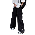 Unisex Oversize Cargo Jeans Pants with wide legs, flap pockets and snap button placket Fashion Glam