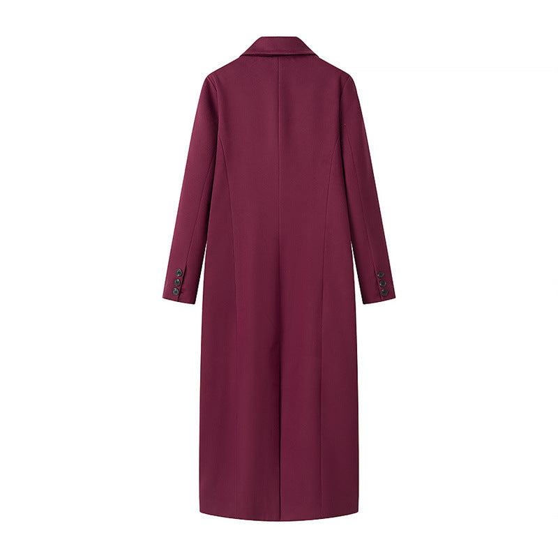 Ladies Double-breasted tailored wool blend coat with lapel collar and flap pockets Fashion Glam