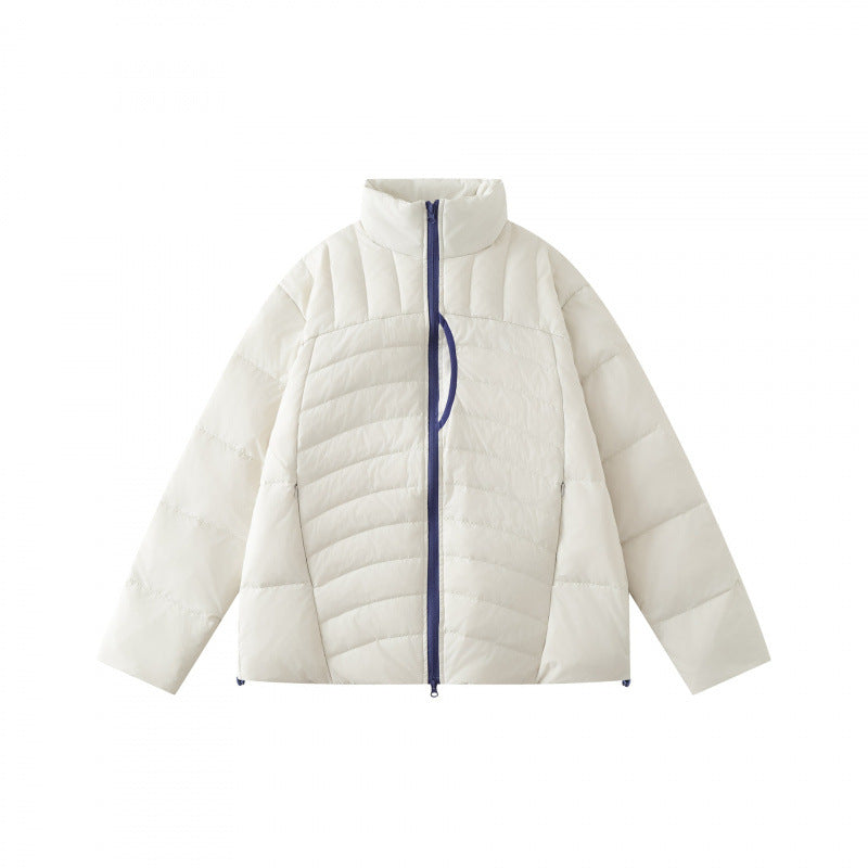 Unisex Boxy padded jacket with high stand-up collar and contrasting two-way zipper Fashion Glam