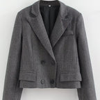 Women Short Cut Double Breasted Blazer in Houndstooth Pattern Fashion Glam