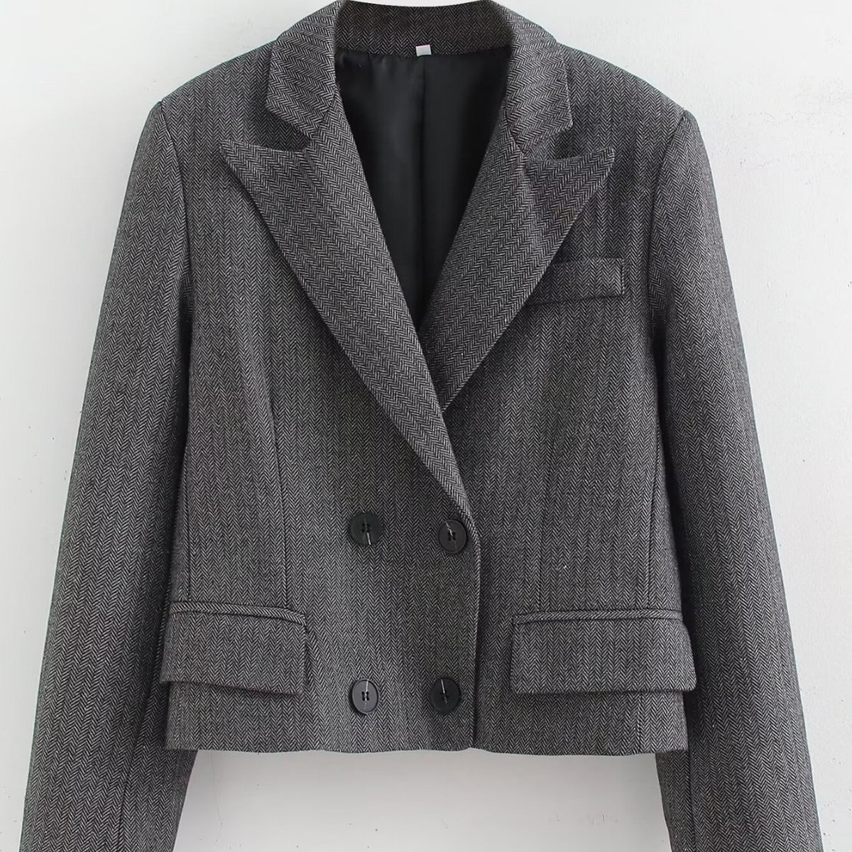 Women Short Cut Double Breasted Blazer in Houndstooth Pattern Fashion Glam