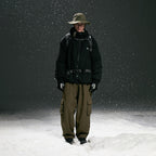 Men's Padded Tech Outdoor Jacket with Adjustable Waist Belt, Utility Attachments and Hidden Hood Fashion Glam
