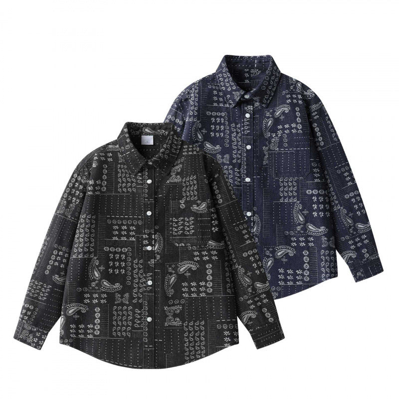 Unisex Boxy Paisley Patchwork Overshirt made of cotton blend with shirt collar and patch breast pocket Fashion Glam