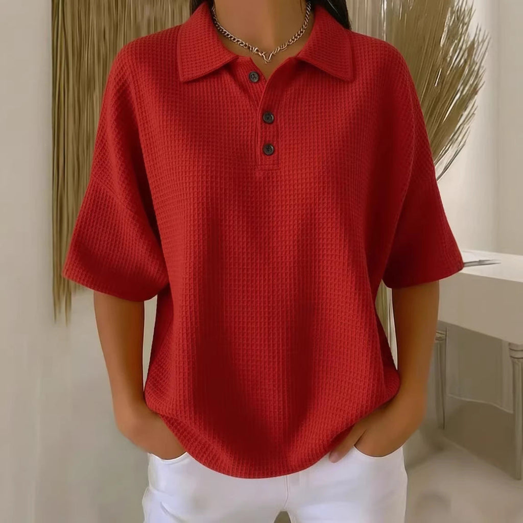 Women's sporty polo shirt made of waffle piqué Fashion Glam