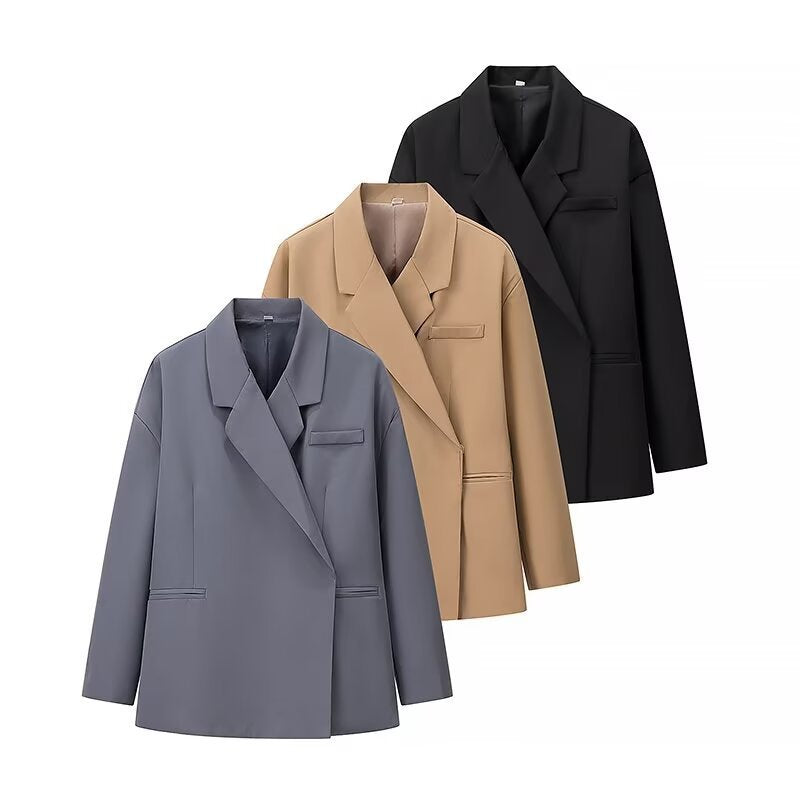 Women's Oversize Relax Blazer with Dropped Lapel and Patch Paspel Pockets Fashion Glam