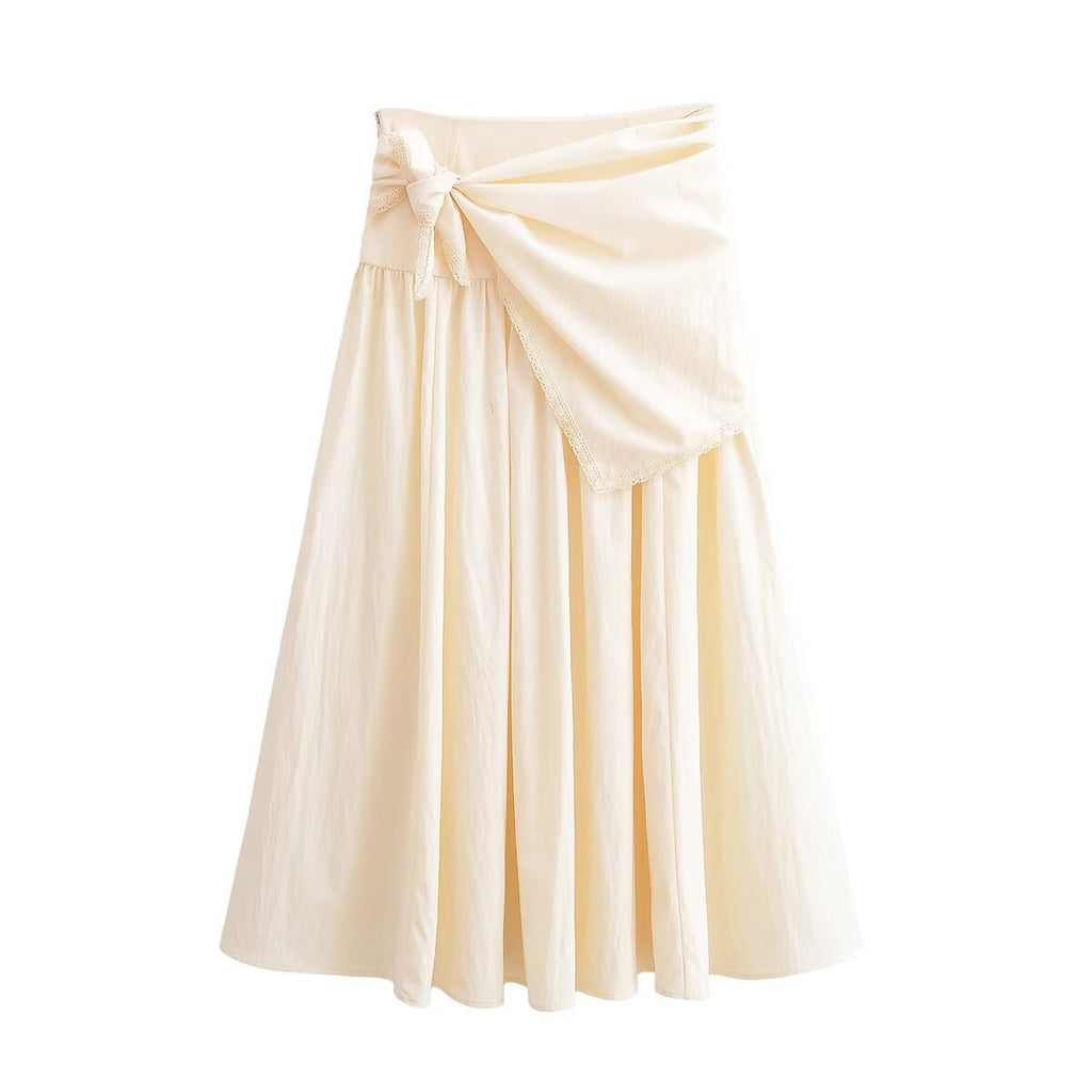 Women Midiskirt with Wrap Overlay, High Waist and Lace Trim Fashion Glam