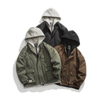 Men's Two-Layer Utility Jacket with Integrated Hood Inner Layer and Flap Pockets Fashion Glam
