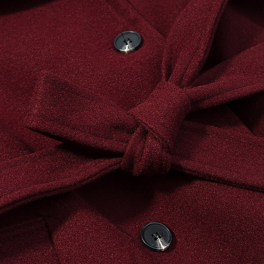 Women's Long Oversized Wool Blend Trench Coat with Wide Lapels and Adjustable Sleeve Straps Fashion Glam