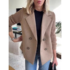 Women's Double-breasted Blazer Vest with Wide Lapels and Ribbed Knit Sleeves Fashion Glam