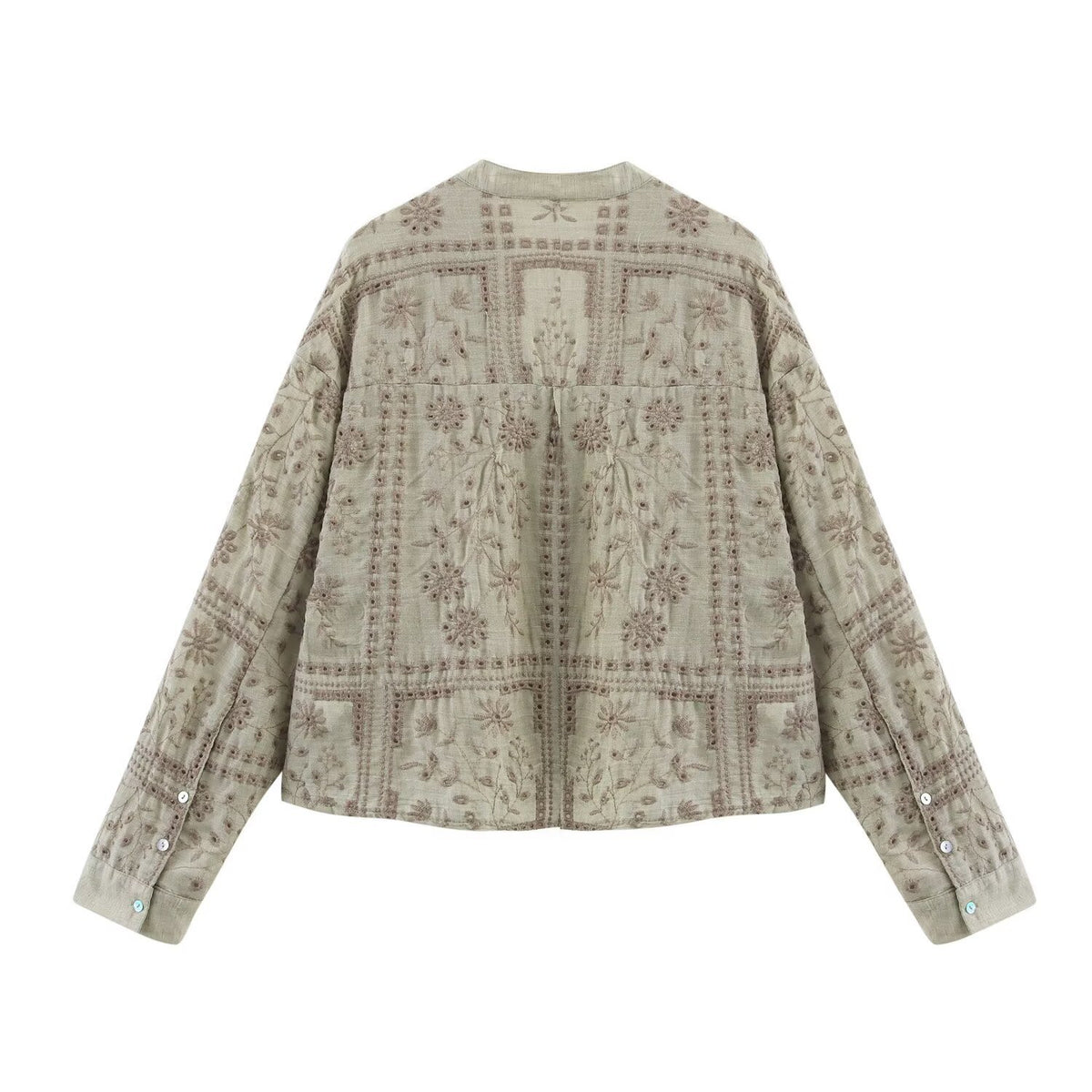 Ladies Embroidered V-Neck Boxy Blouse Jacket with Patchwork Embroidery Fashion Glam